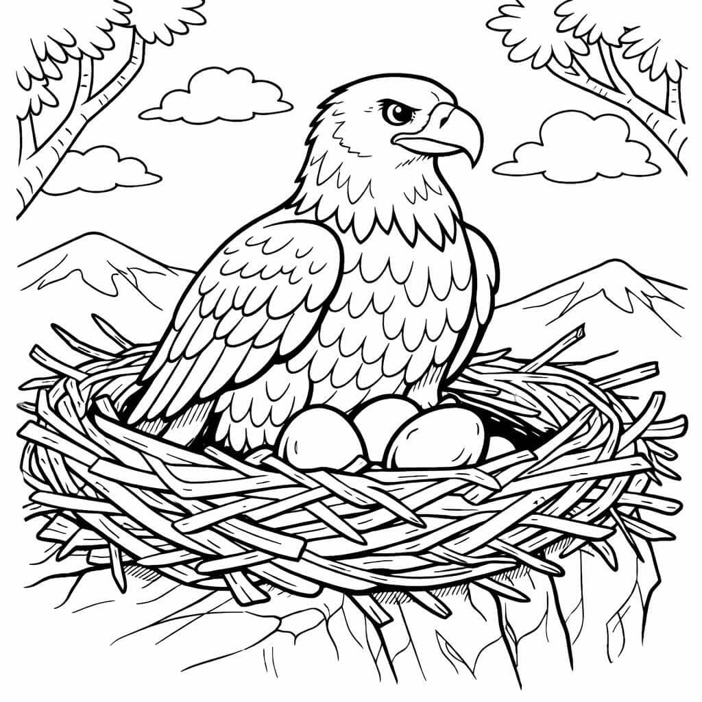 Adler im Nest mit Eiern Ausmalbild