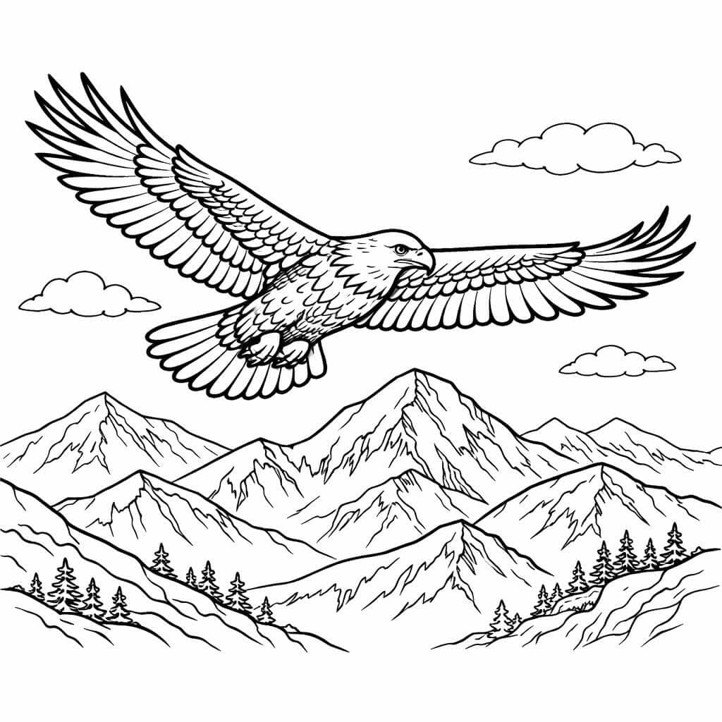 Adler in verschneiten Bergen Ausmalbild
