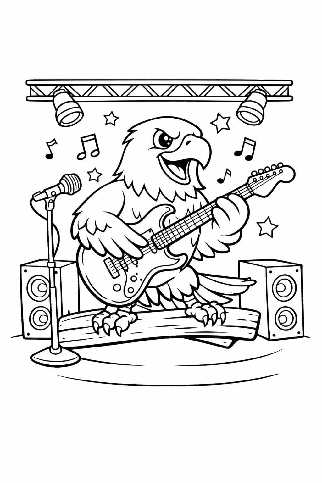 Adler spielt Gitarre Ausmalbild