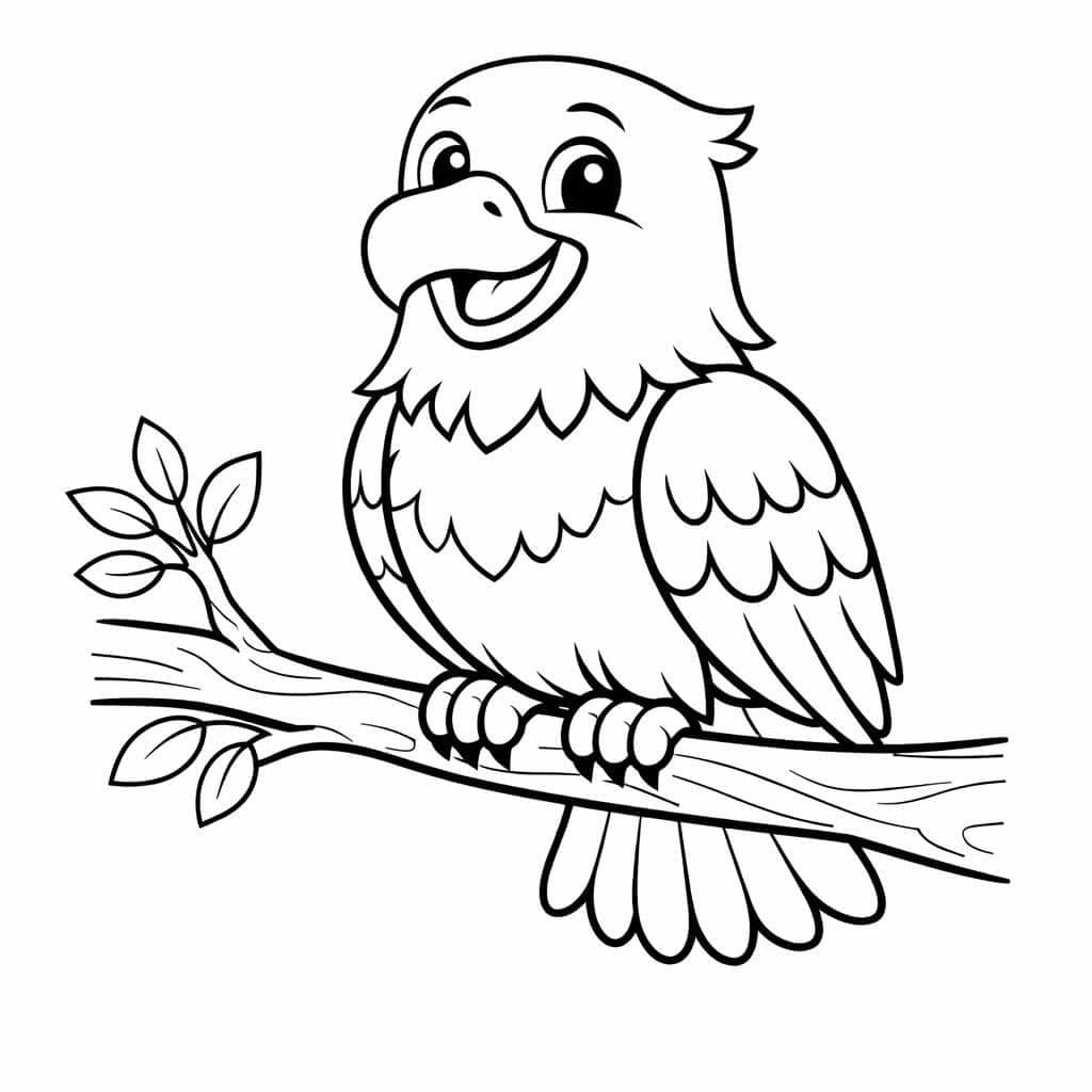 Lächelnder Adler auf Ast Ausmalbild