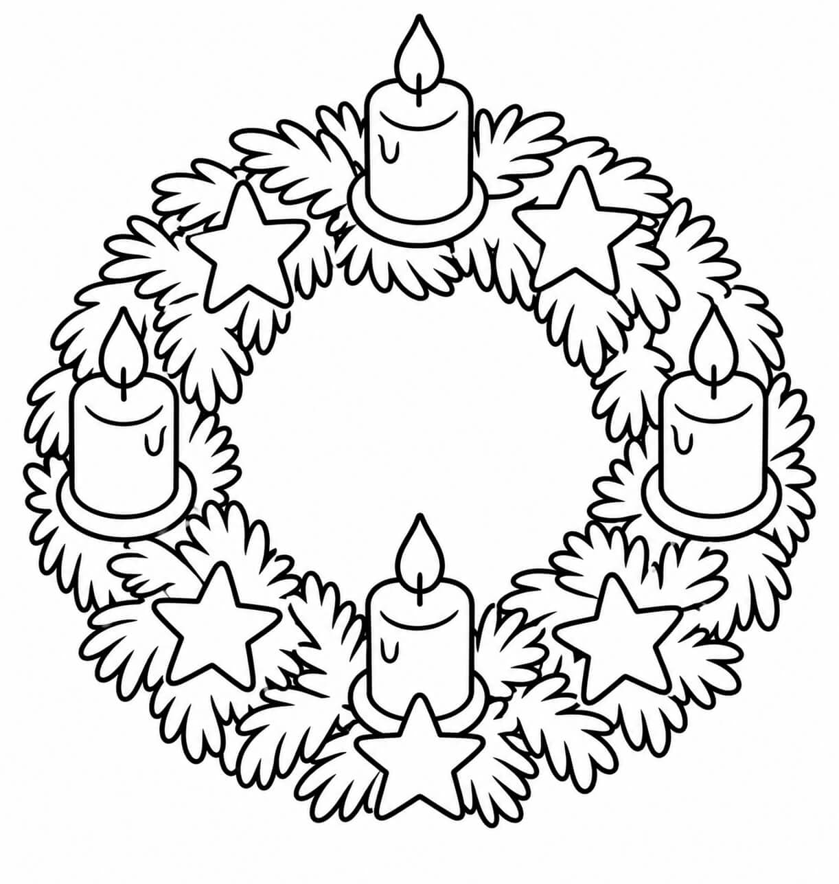 Ein einfacher Adventskranz mit Sternen – einfache Malvorlage für Kinder
