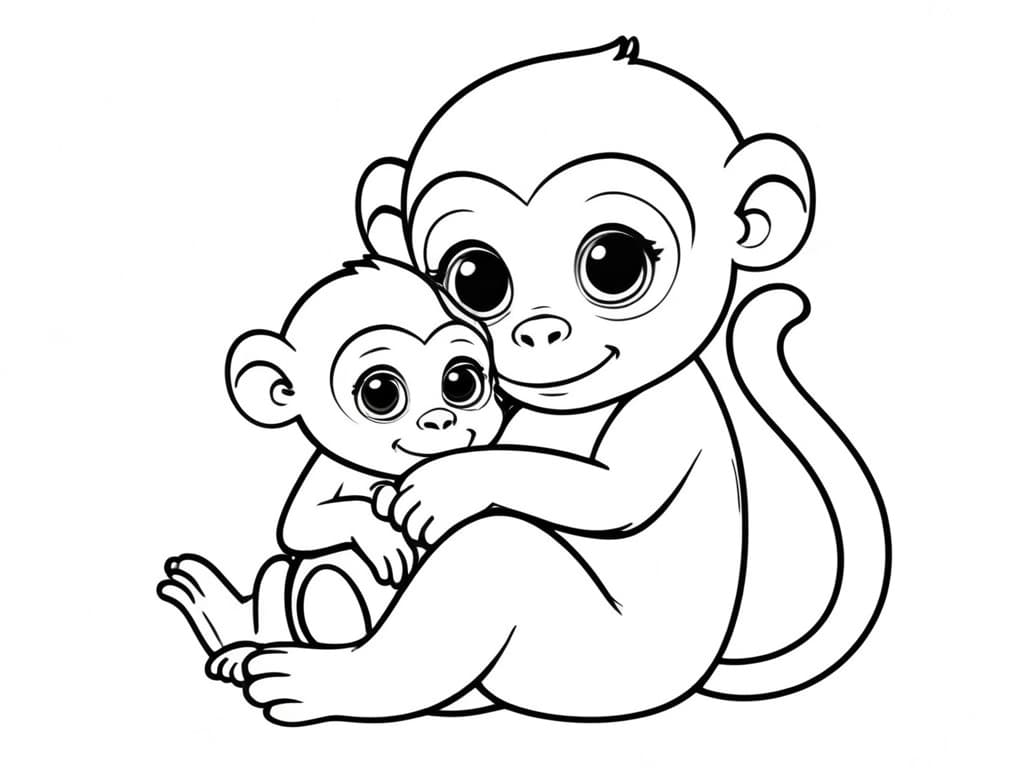 Affenbaby mit Mutter Ausmalbild