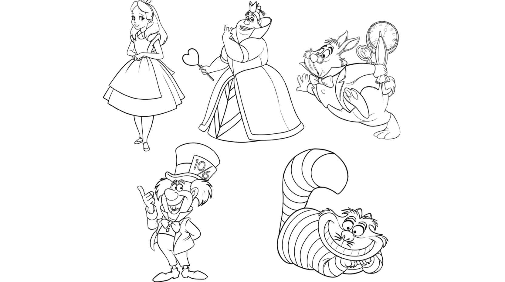 Alice im Wunderland Figuren Ausmalbild