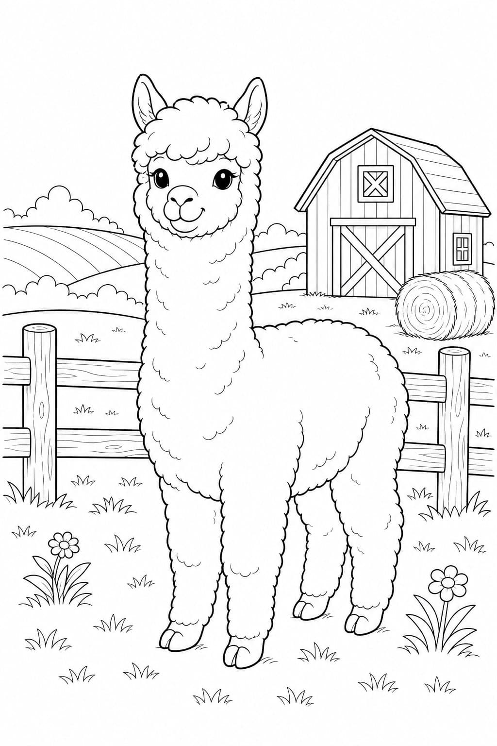 Alpaka auf dem Bauernhof Ausmalbild