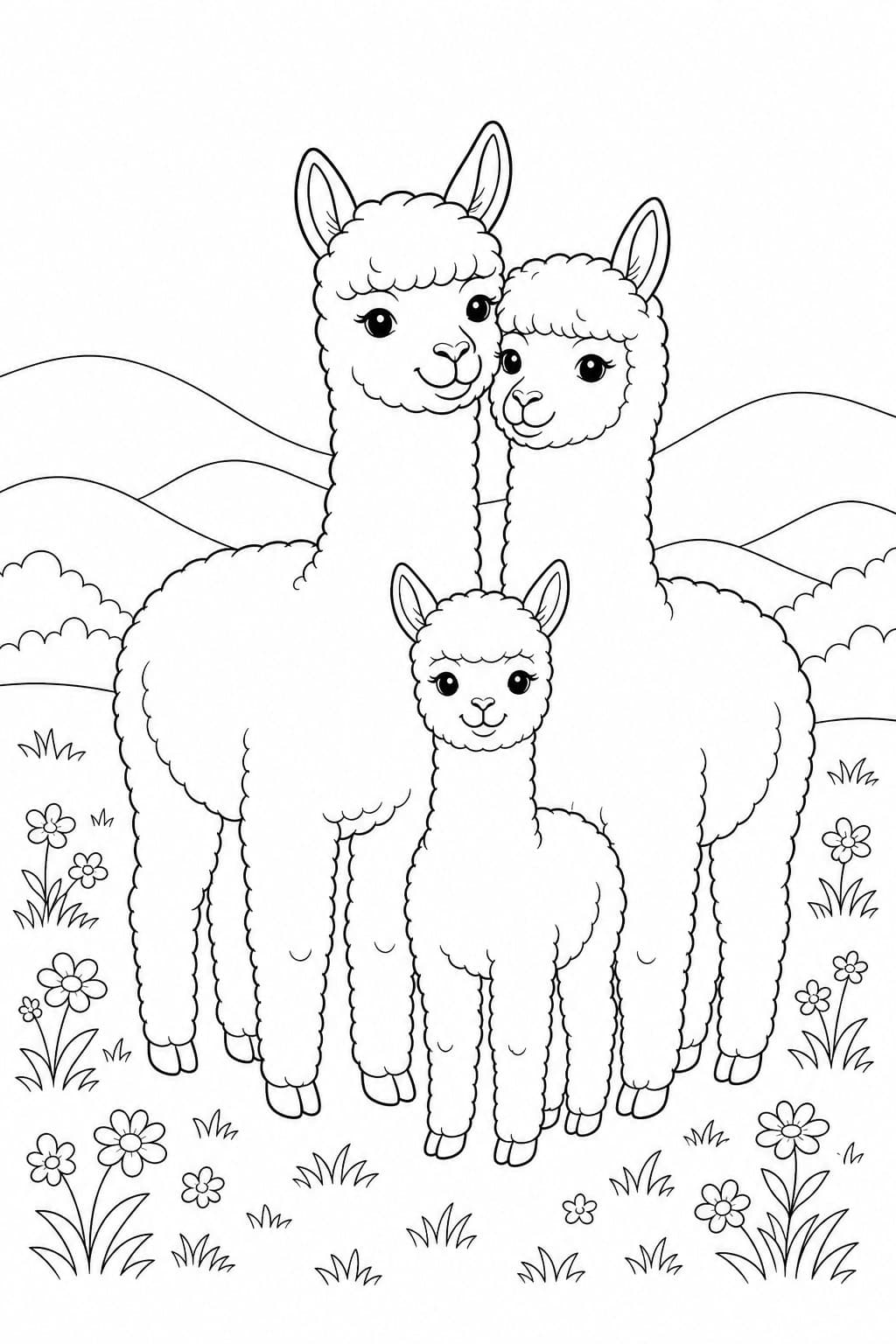 Alpaka Familie Ausmalbild