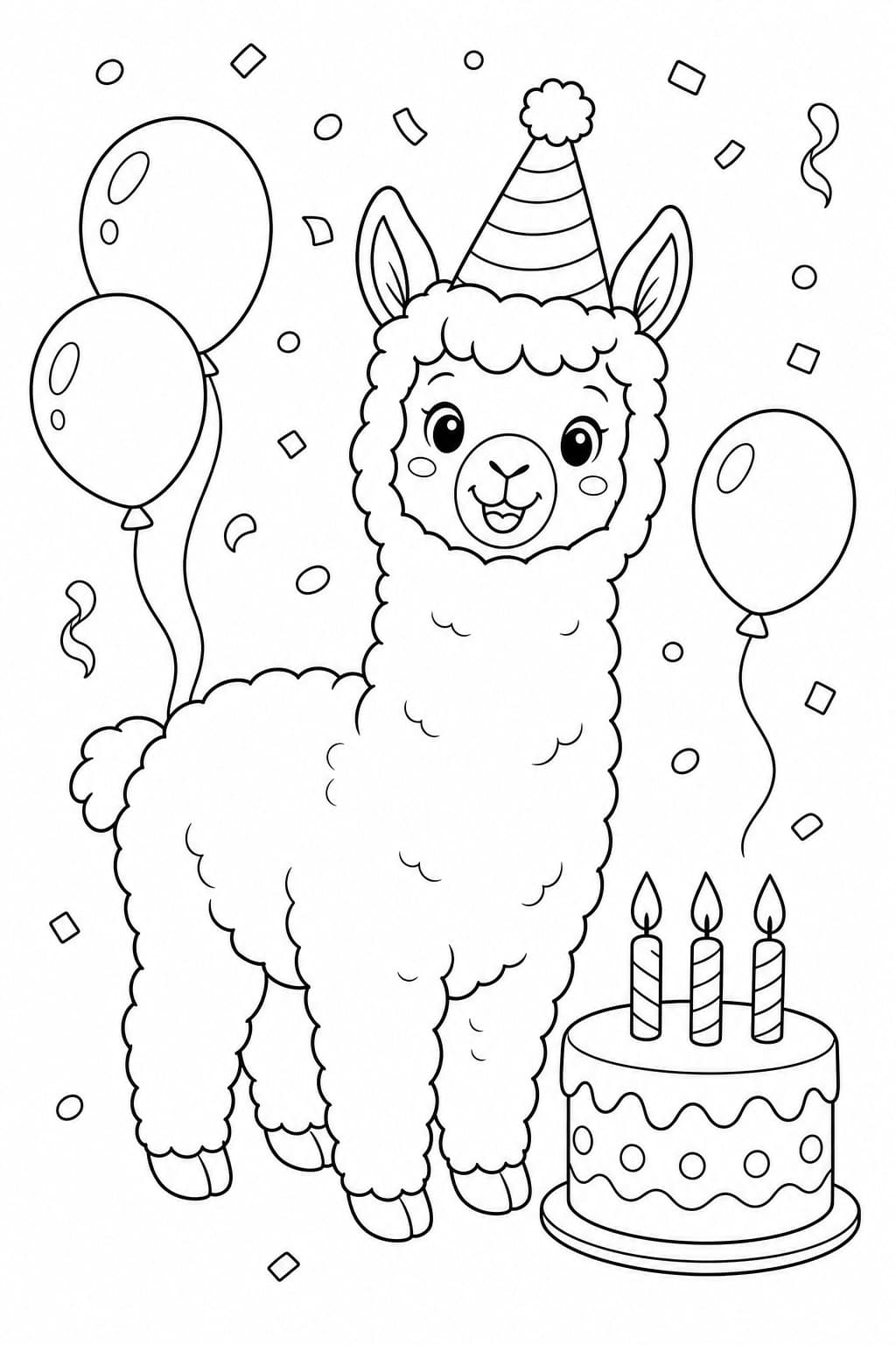 Alpaka zum Geburtstag Ausmalbild