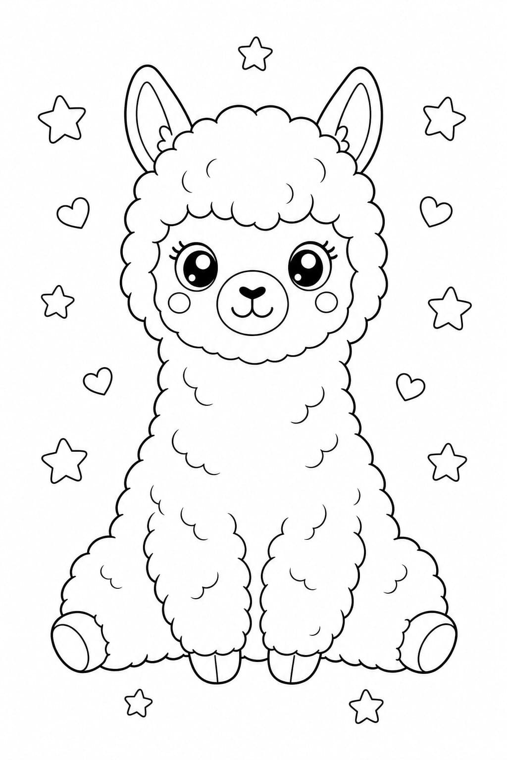 Kawaii Alpaka Ausmalbild