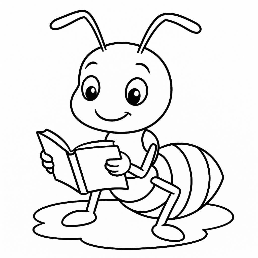 Ameise liest Buch Ausmalbild