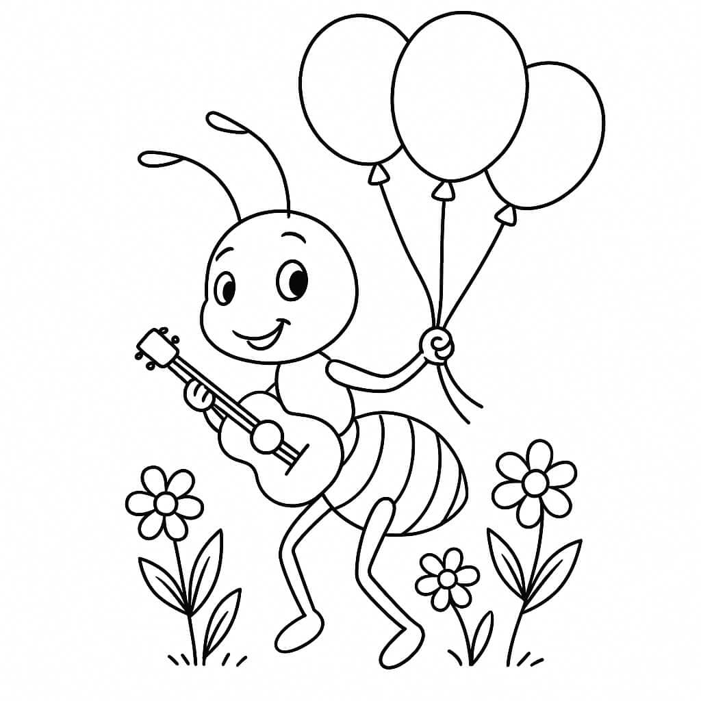 Ameise mit Luftballons Ausmalbild