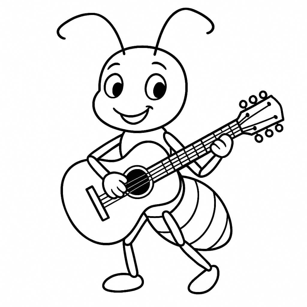Ameise spielt Gitarre Ausmalbild