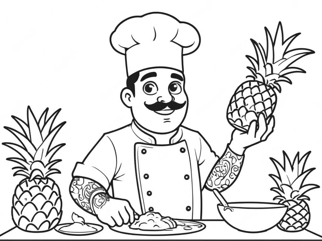 Ananas mit Koch Ausmalbild