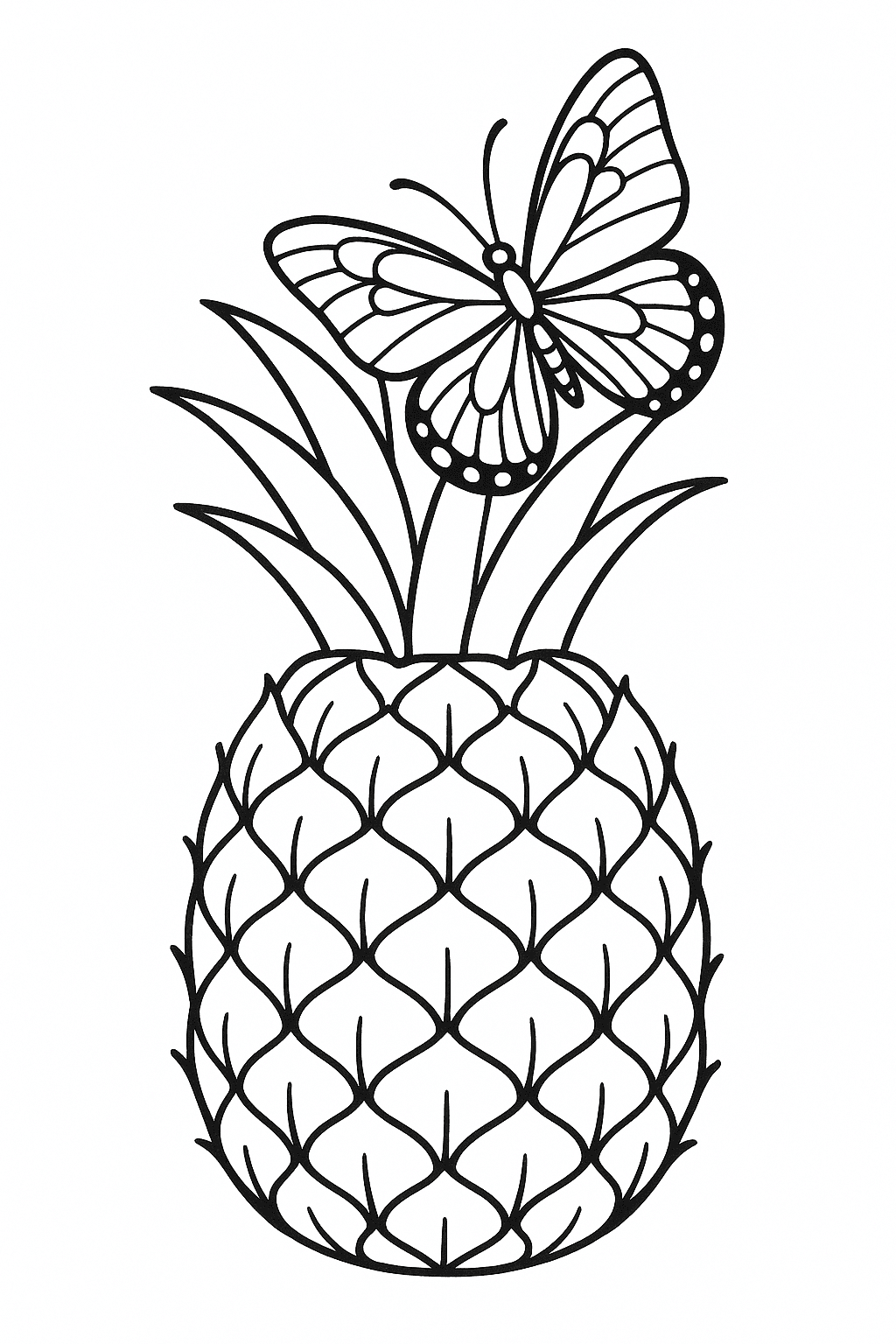 Ananas mit Schmetterling Ausmalbild