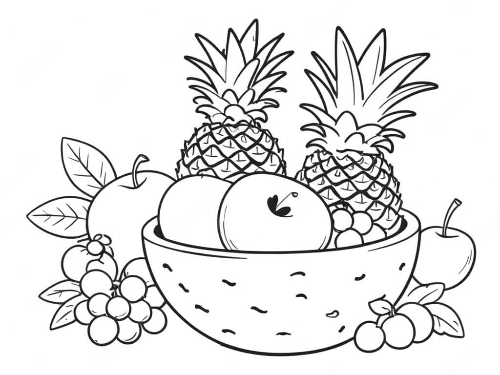Ananas und andere Früchte Ausmalbild