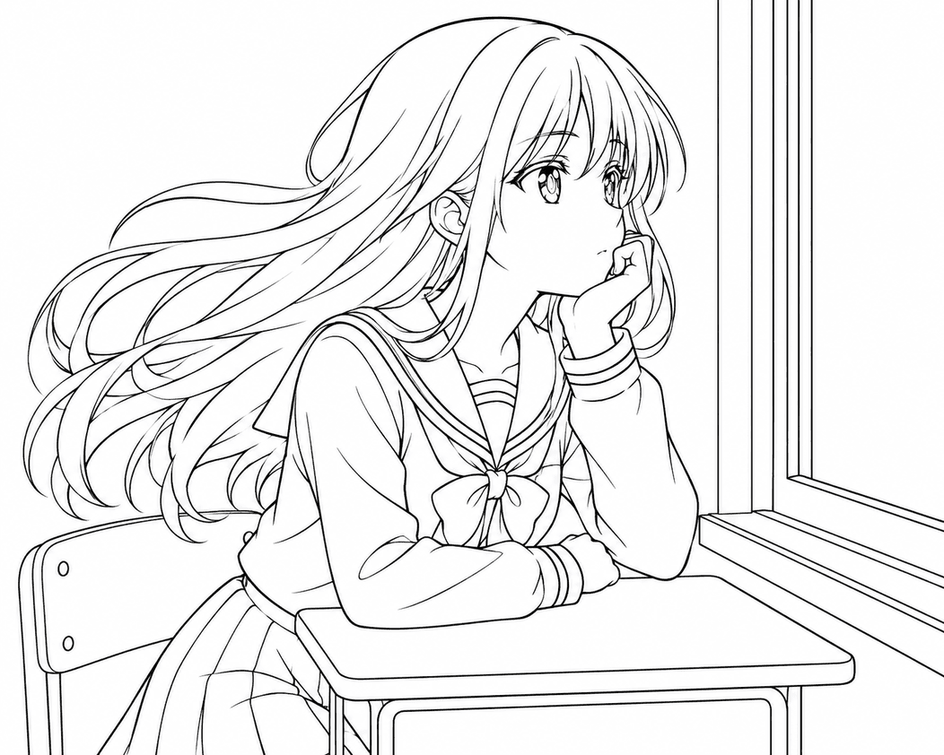 Anime Mädchen Ausmalbild