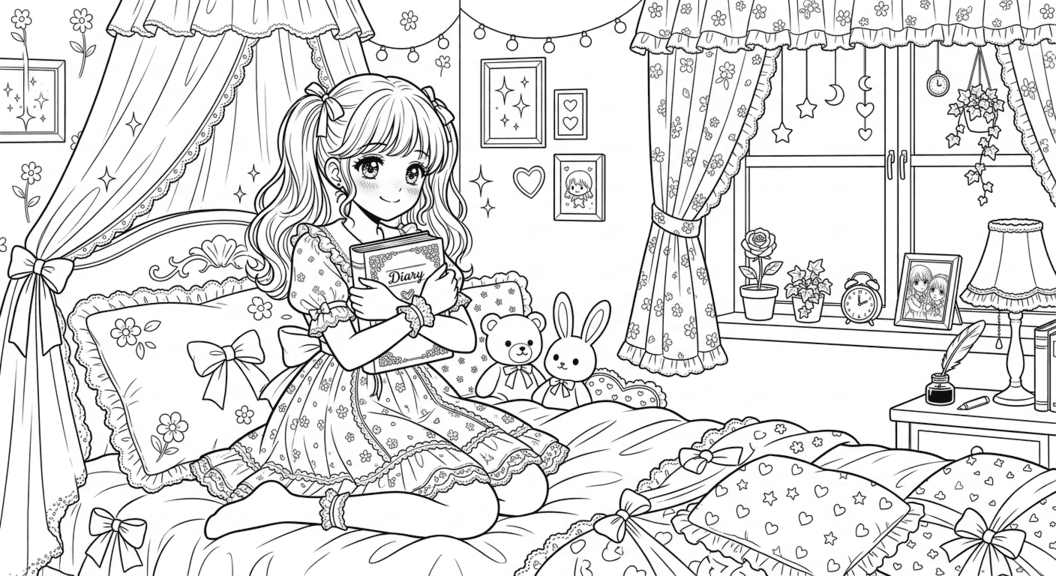 Anime Mädchenzimmer Ausmalbild