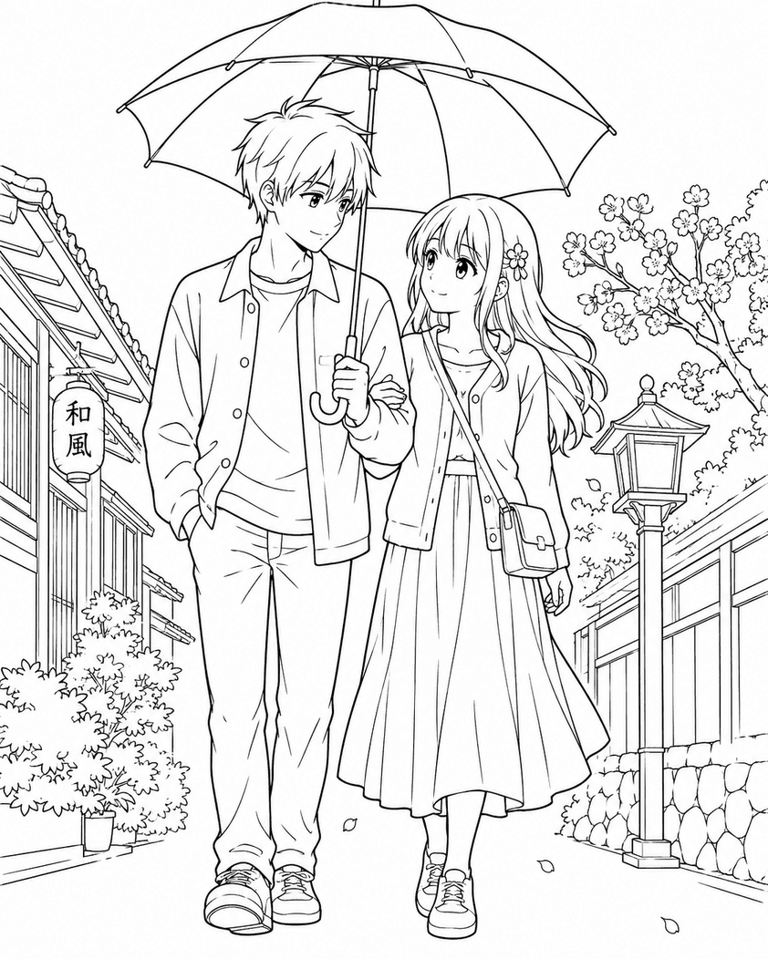 Anime Paar Ausmalbild