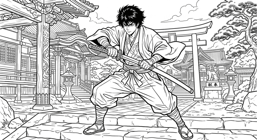 Detaillierter Anime Samurai Ausmalbild
