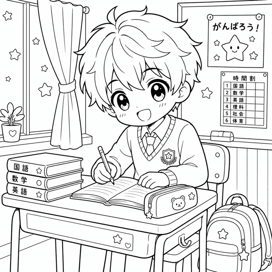 Kawaii Anime Junge Ausmalbild
