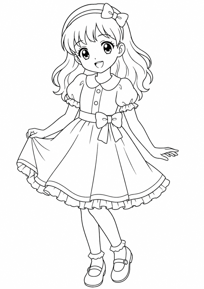 Kawaii Anime Mädchen Ausmalbild