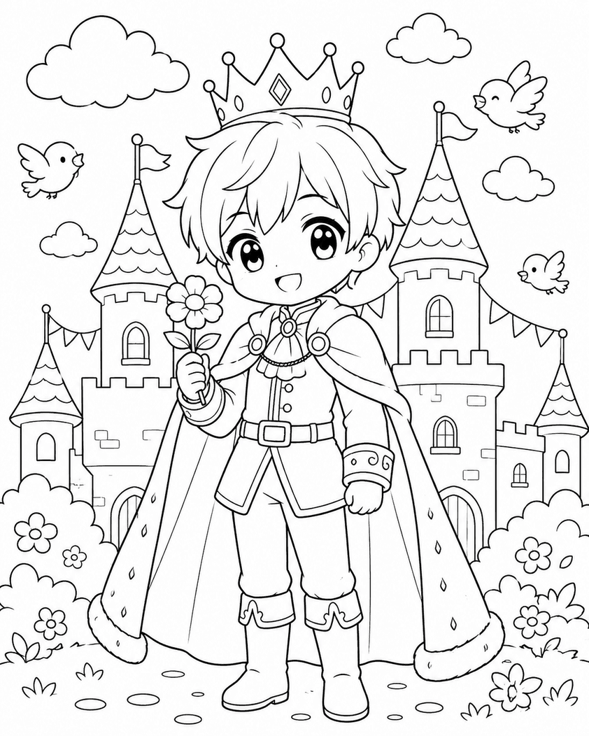 Kawaii Anime Prinz Ausmalbild