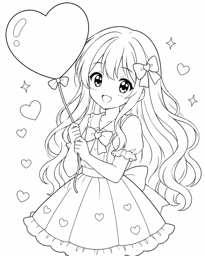 Niedliches Kawaii Anime Mädchen Ausmalbild