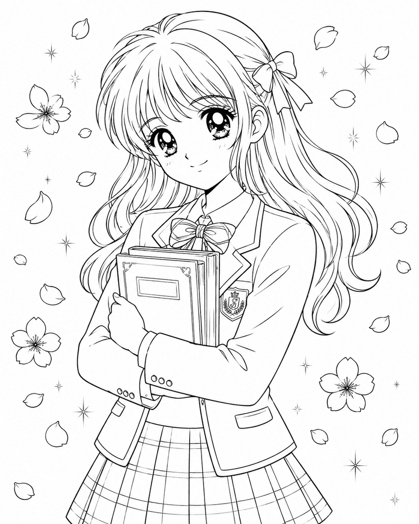 Shoujo Anime Mädchen Ausmalbild