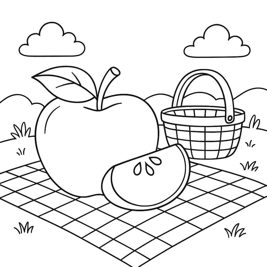 Apfel beim Picknick Ausmalbild