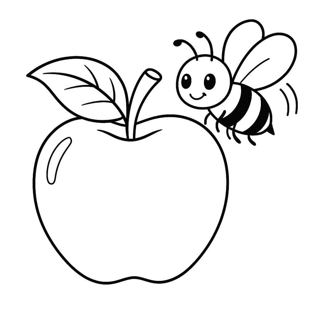 Apfel mit Biene Ausmalbild
