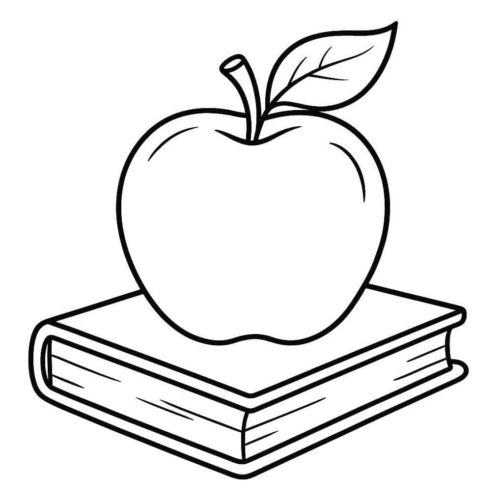 Apfel mit Buch Ausmalbild