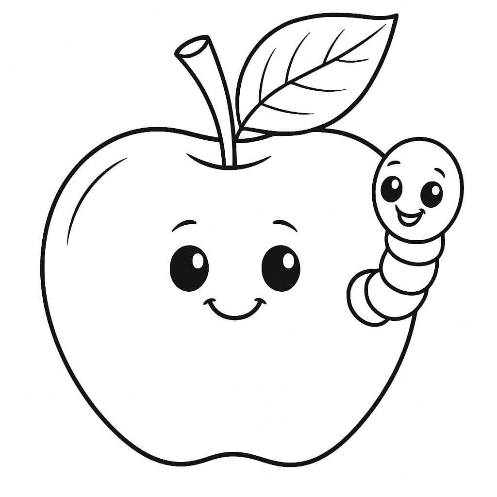 Apfel mit Wurm Ausmalbild