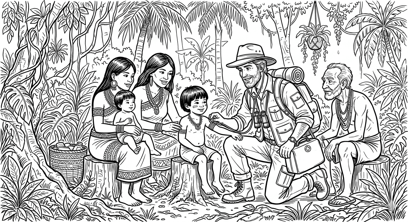 Arzt im Dschungel Ausmalbild