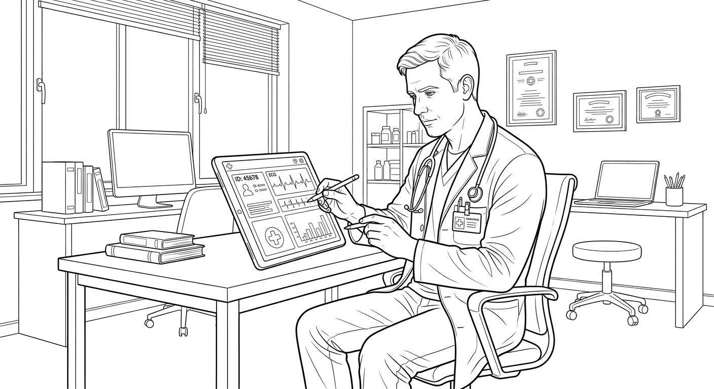 Arzt mit Tablet Ausmalbild