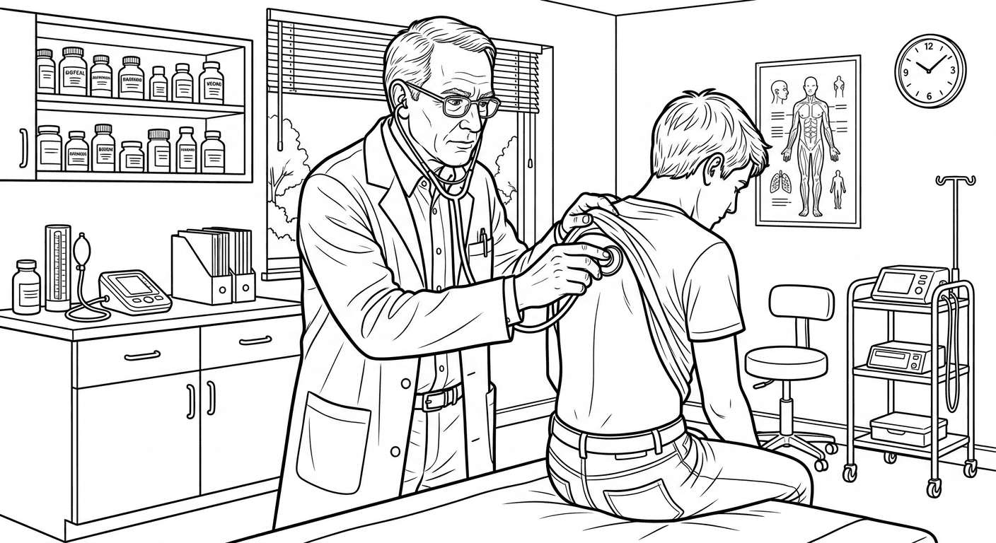 Arzt untersucht Patient Ausmalbild
