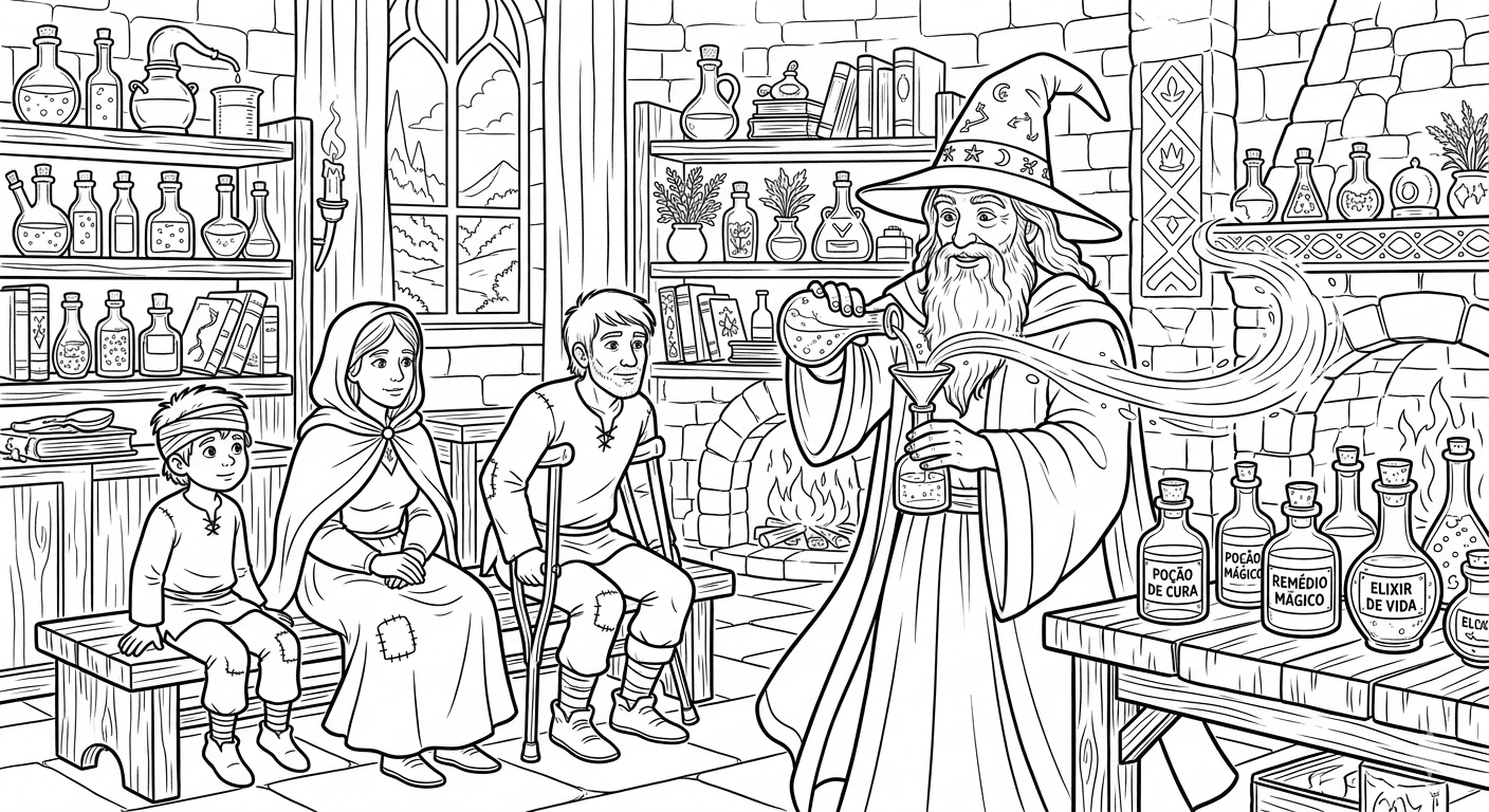 Magischer Arzt mit Tränken Ausmalbild