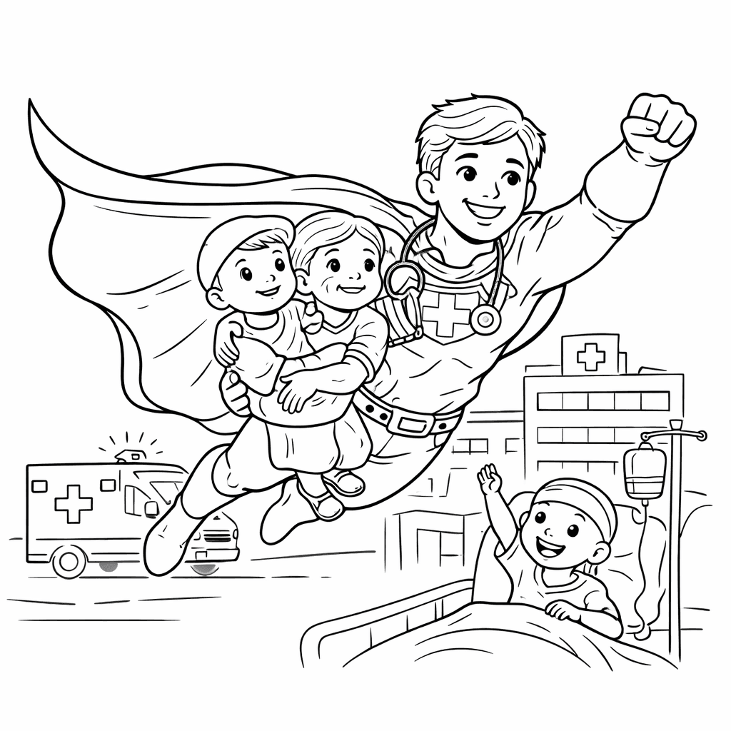 Superhelden-Arzt Ausmalbild