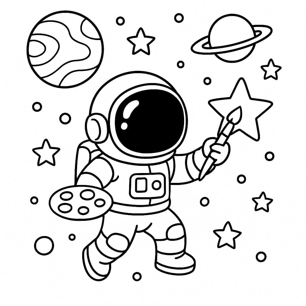 Astronaut bemalt Planet Ausmalbild