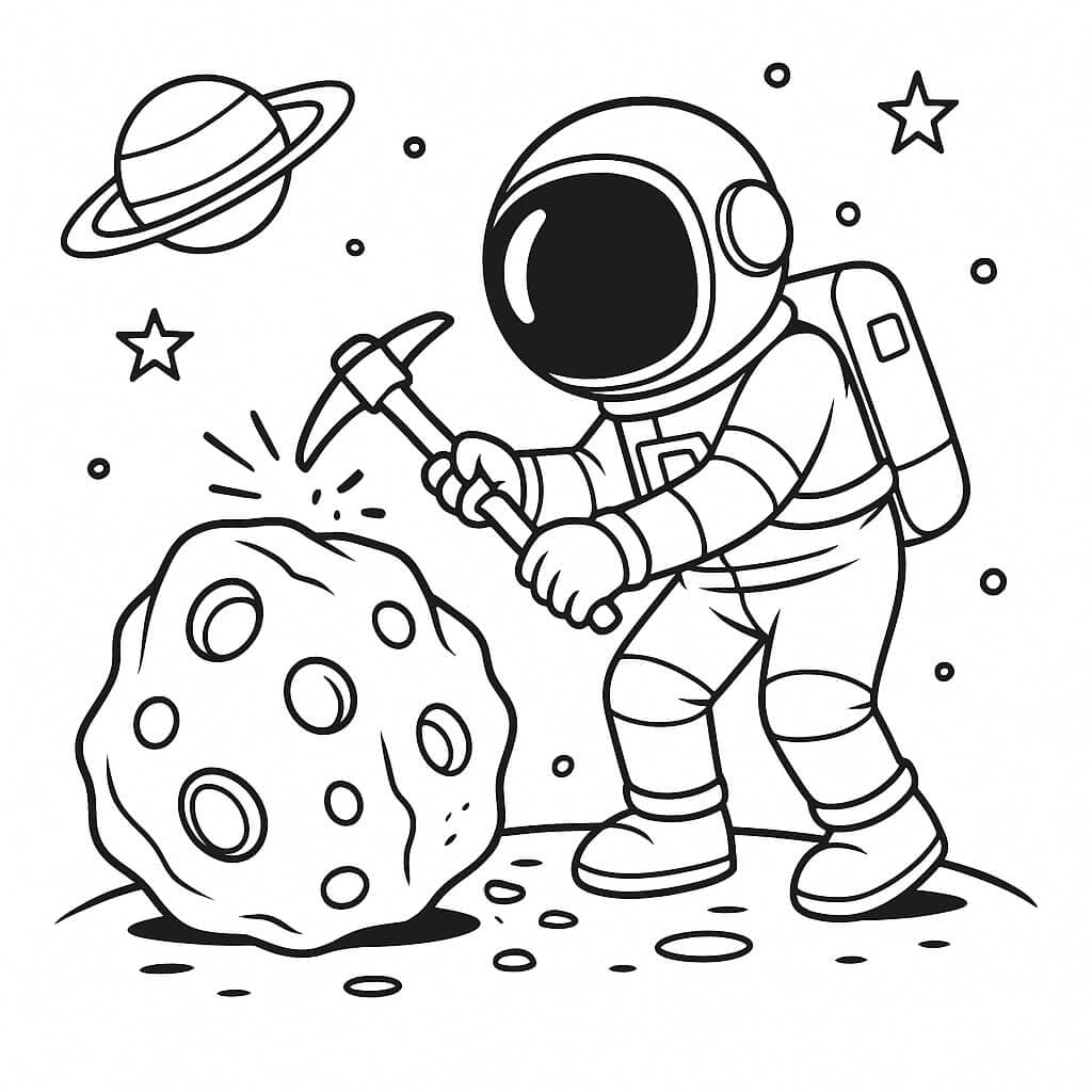 Astronaut erforscht Asteroid Ausmalbild