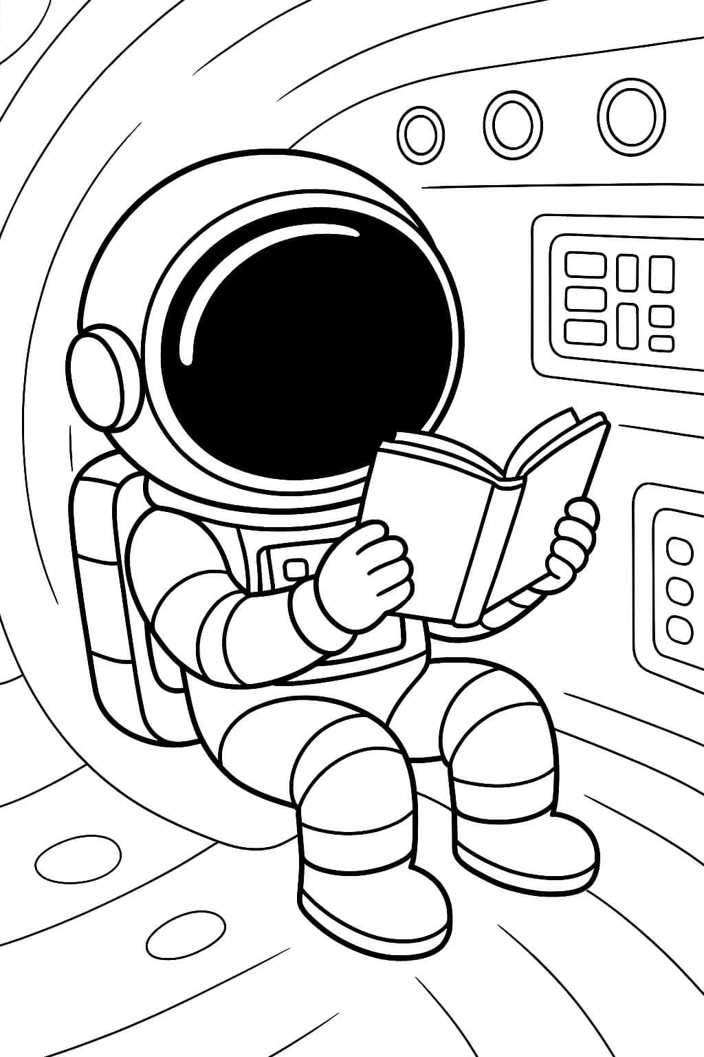 Astronaut liest Buch Ausmalbild