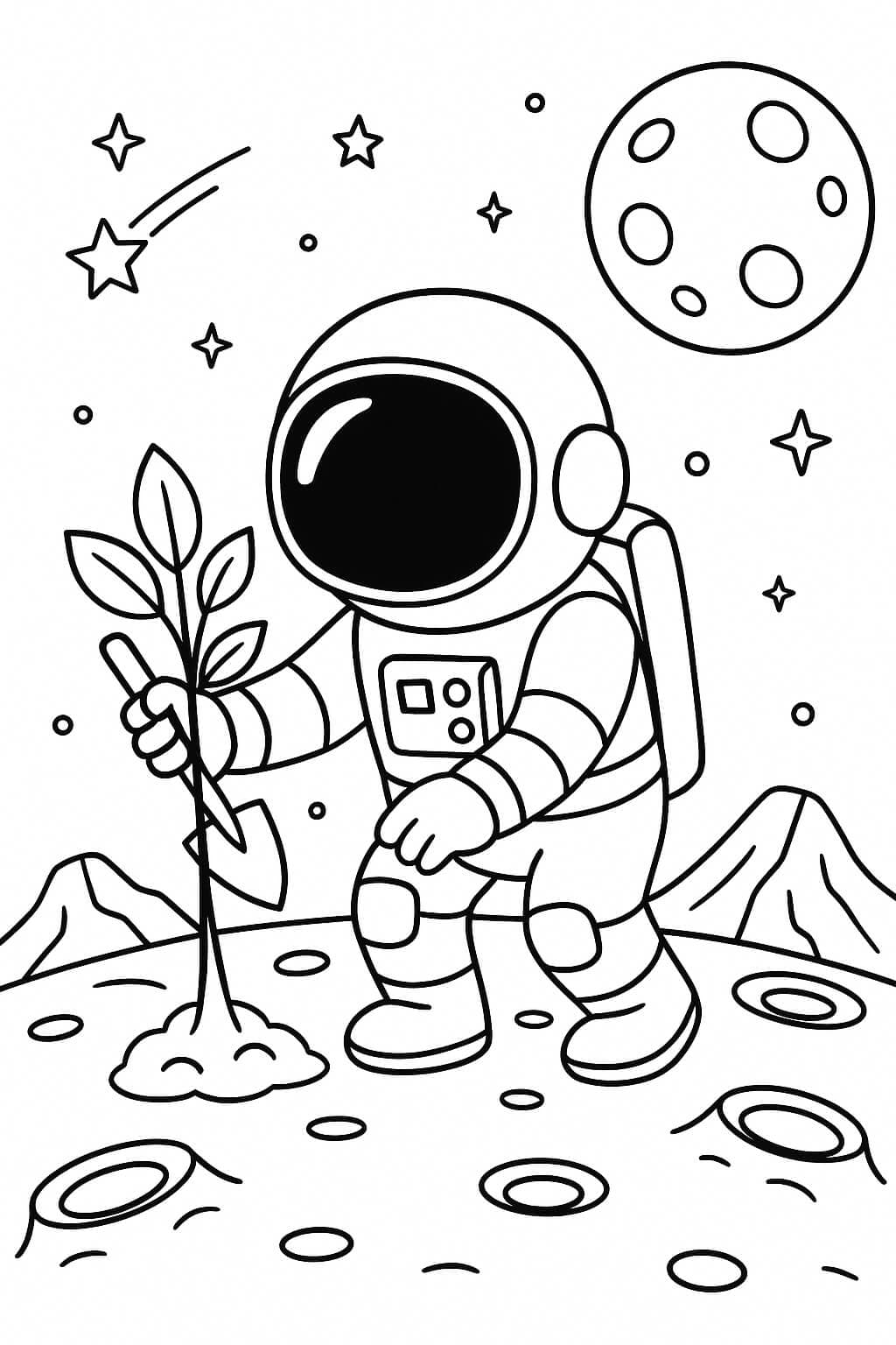 Astronaut pflanzt Baum Ausmalbild