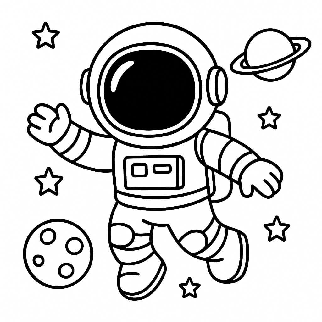 Astronaut schwebt im Weltraum Ausmalbild