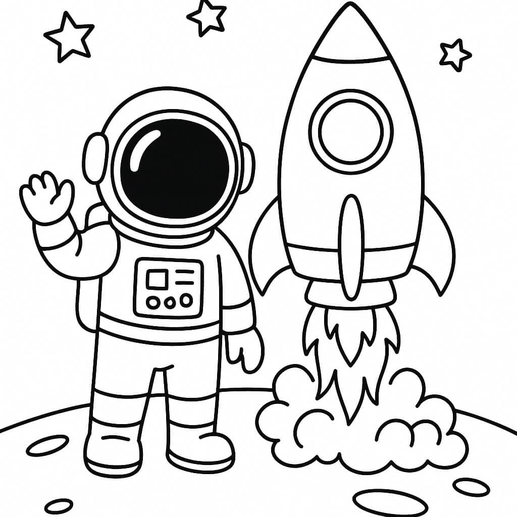 Astronaut und Rakete Ausmalbild