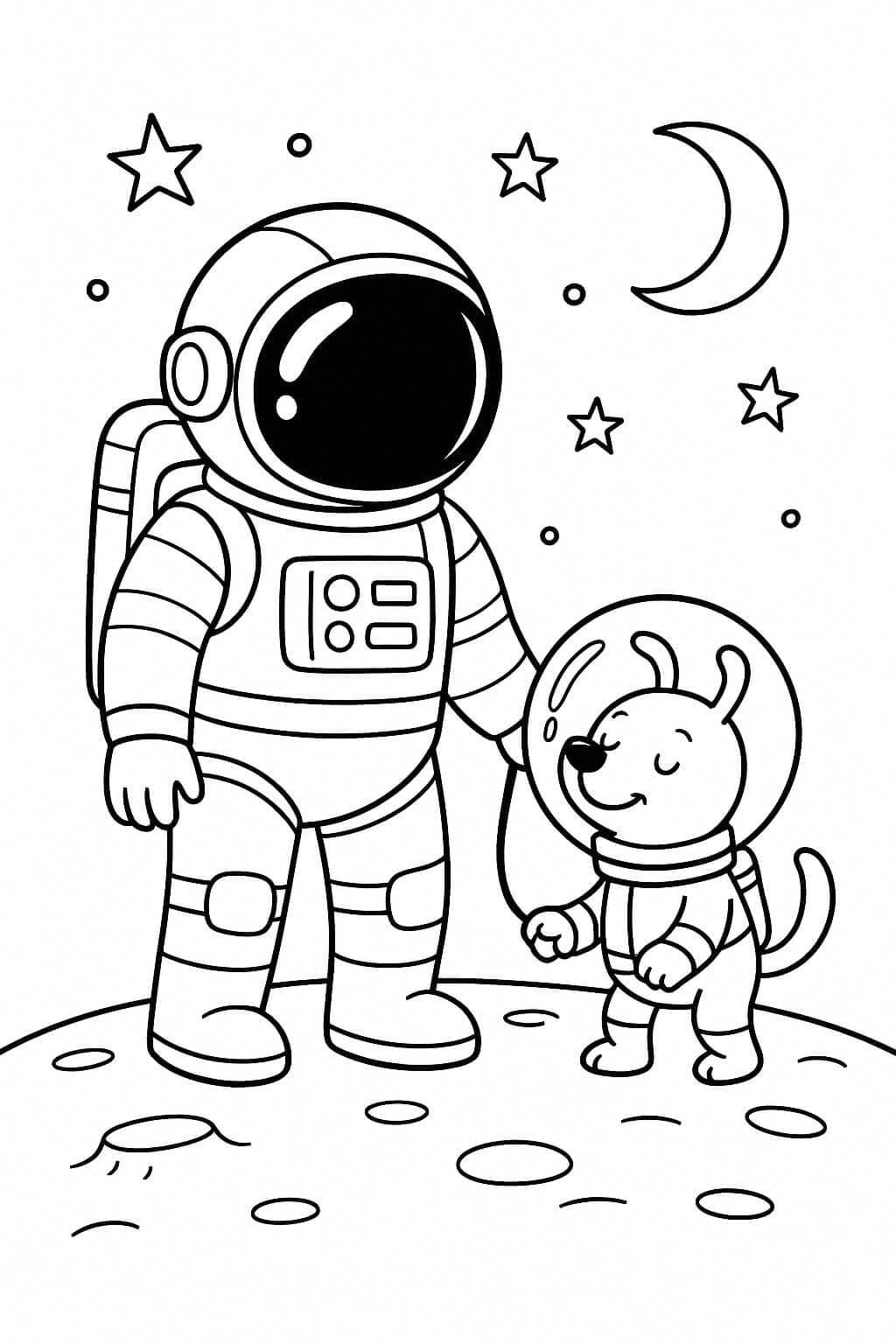 Astronaut und Weltraumhund Ausmalbild