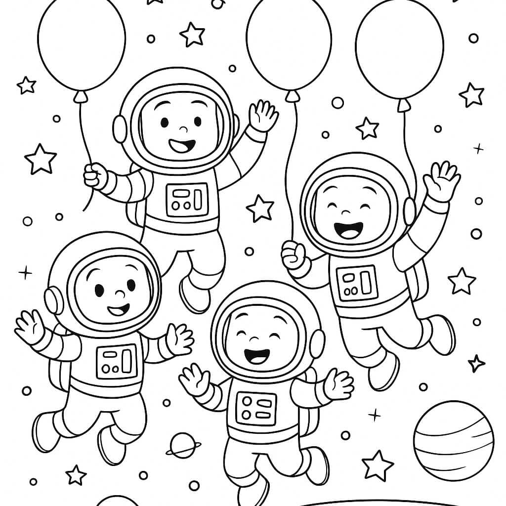 Astronauten mit Luftballons Ausmalbild