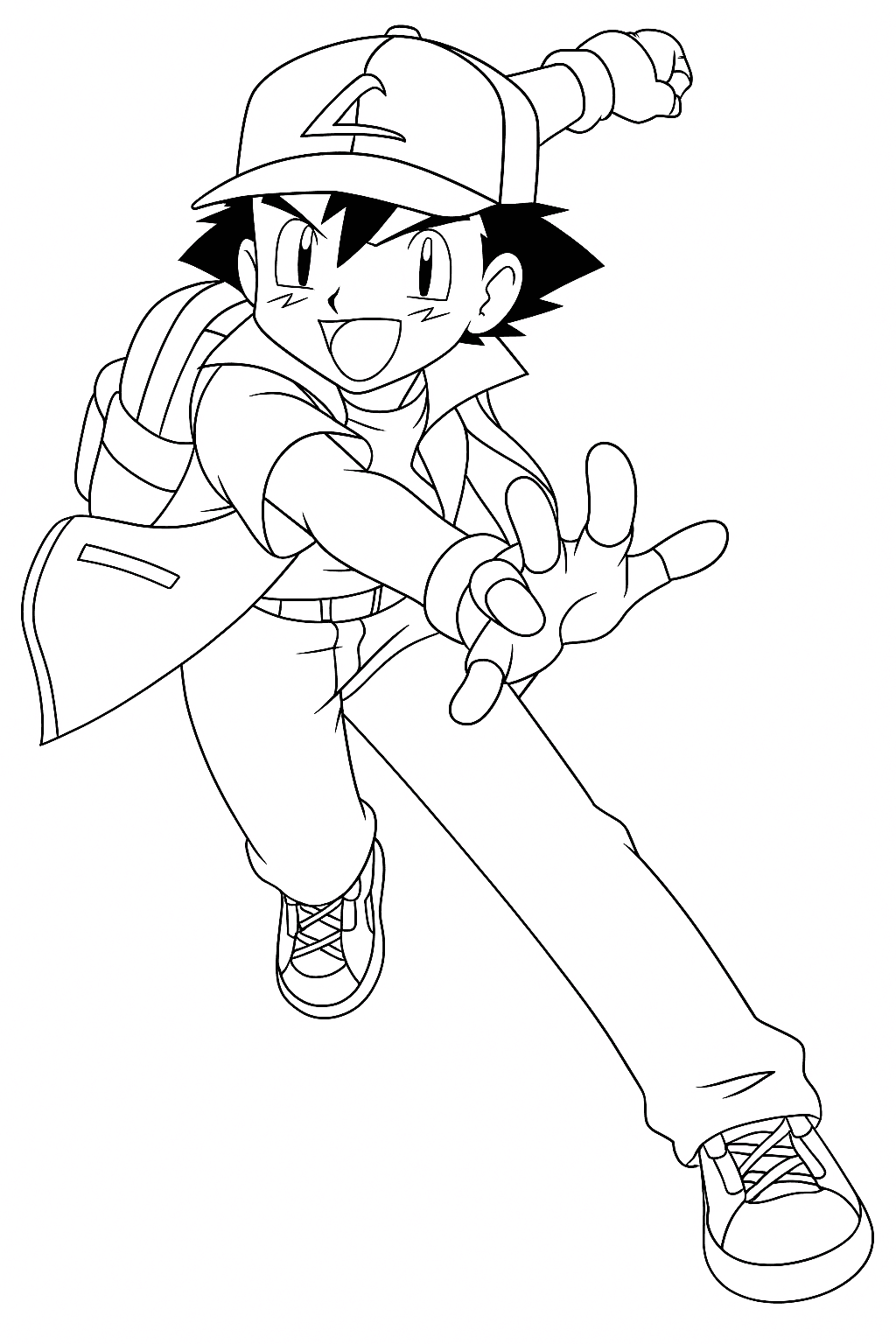 Ash mit Pokéball zum Ausmalen