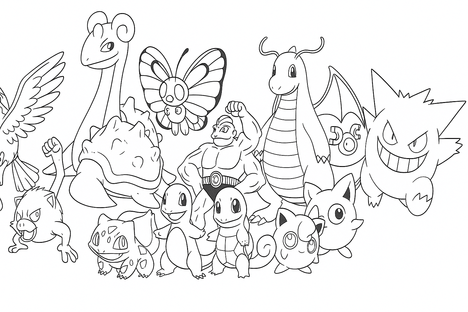 Verschiedene Pokémon zusammen zum Ausmalen
