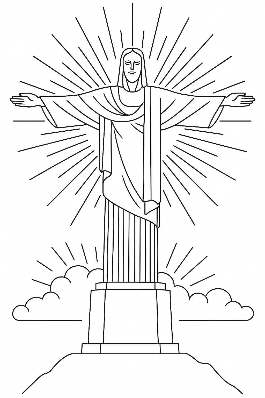 Christus der Erlöser bei Sonnenuntergang Ausmalbild