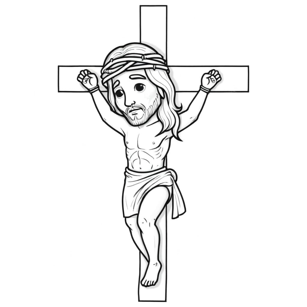 Jesus und Kreuz Ausmalbild