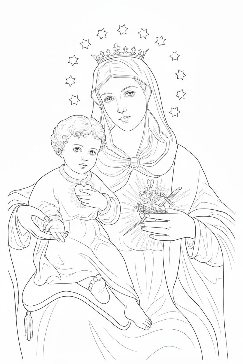 Liebevolle Mutter Maria Ausmalbild