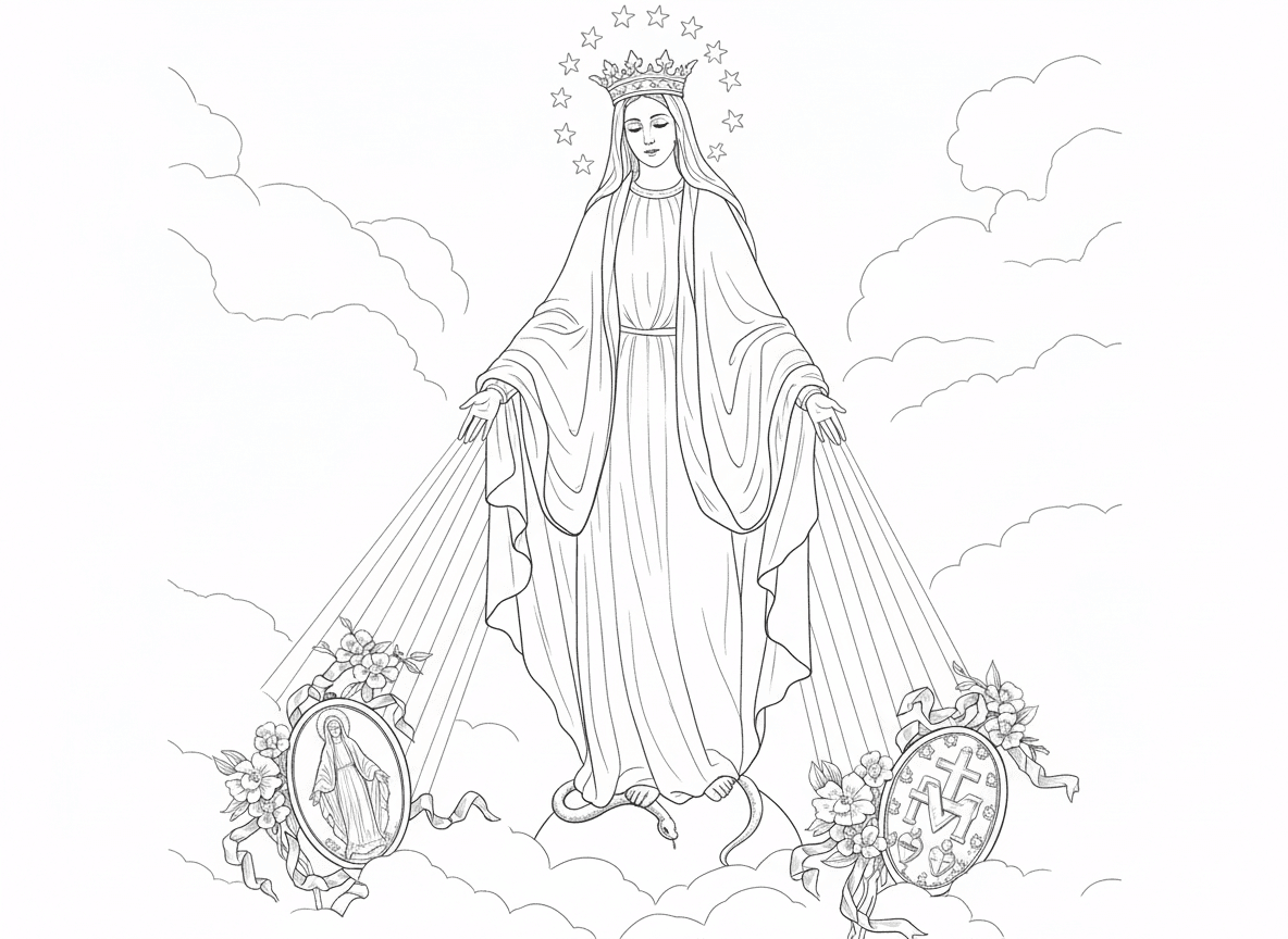 Maria und die Wundertätige Medaille Ausmalbild