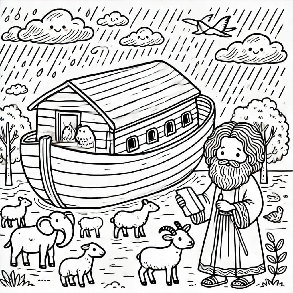 Noah zählt die Tiere Ausmalbild